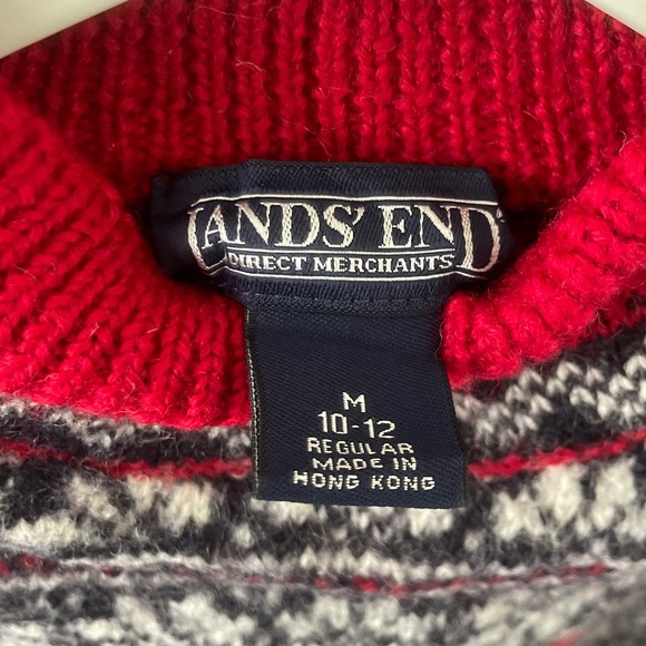 Vintage 1990's Cute Lands End Wool Sweater Medium M Red Blue Winter Sweater VTG - Picture 4 of 7